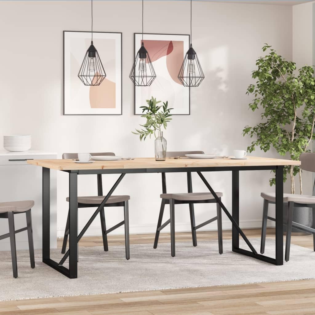 Mesa de comedor con estructura en O, 180 x 90 x 75,5 cm, madera maciza de pino y acero con patas en O y estructura robusta en forma de O