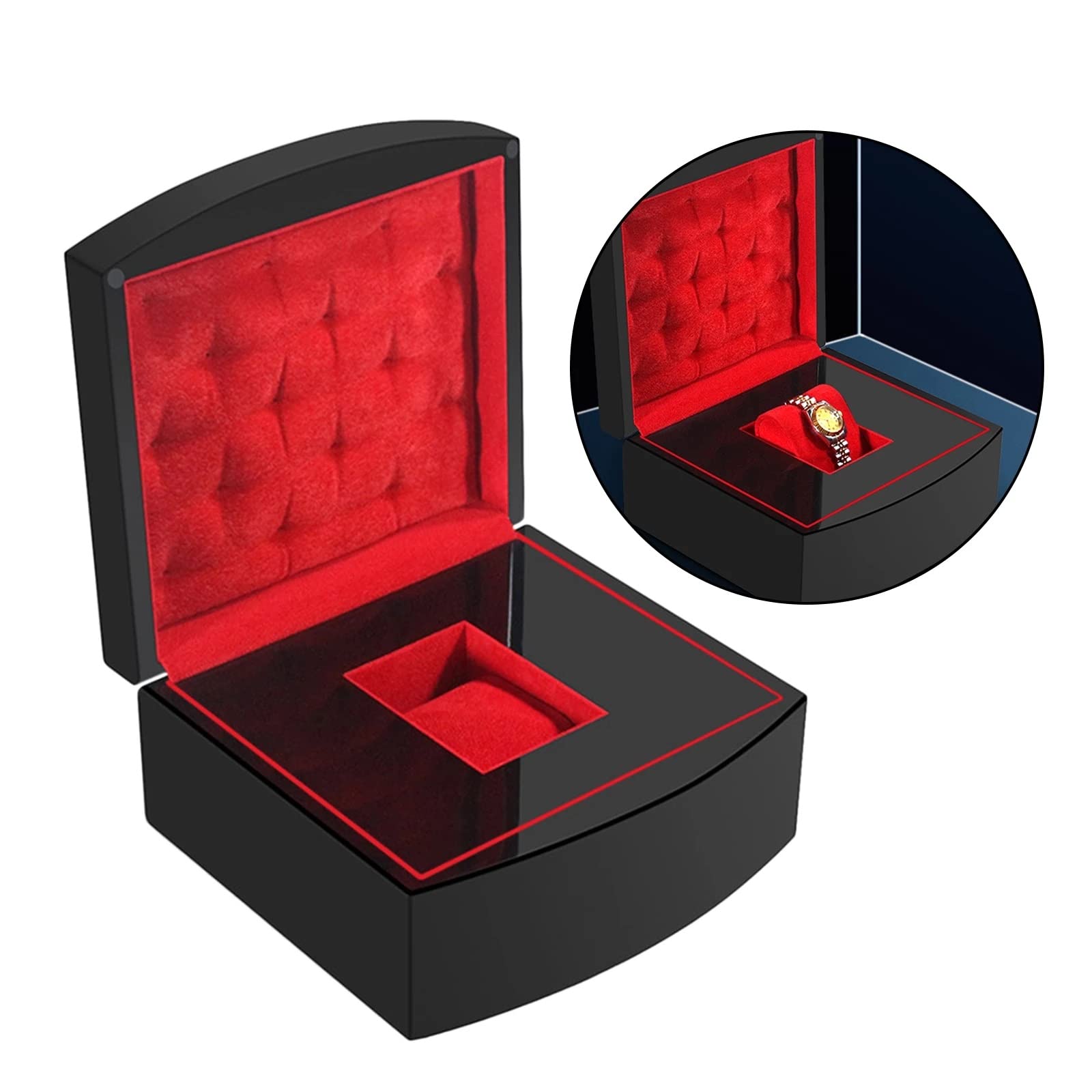Caja organizadora de Relojes, Caja de Madera Brillante para Guardar Joyas, Pulseras, Regalo, Rejilla única, 1