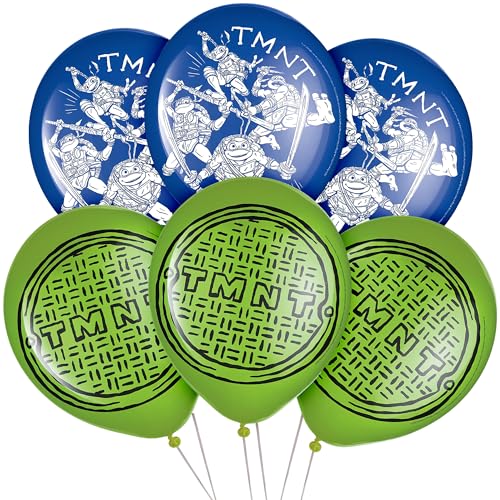 Image of Vibrant Blue & Green Mutant Mayhem Latex Balloons - 12 inch (Pack of 6) - Unique & Stylish Decorations, Materials - Perfect for Kids Party
