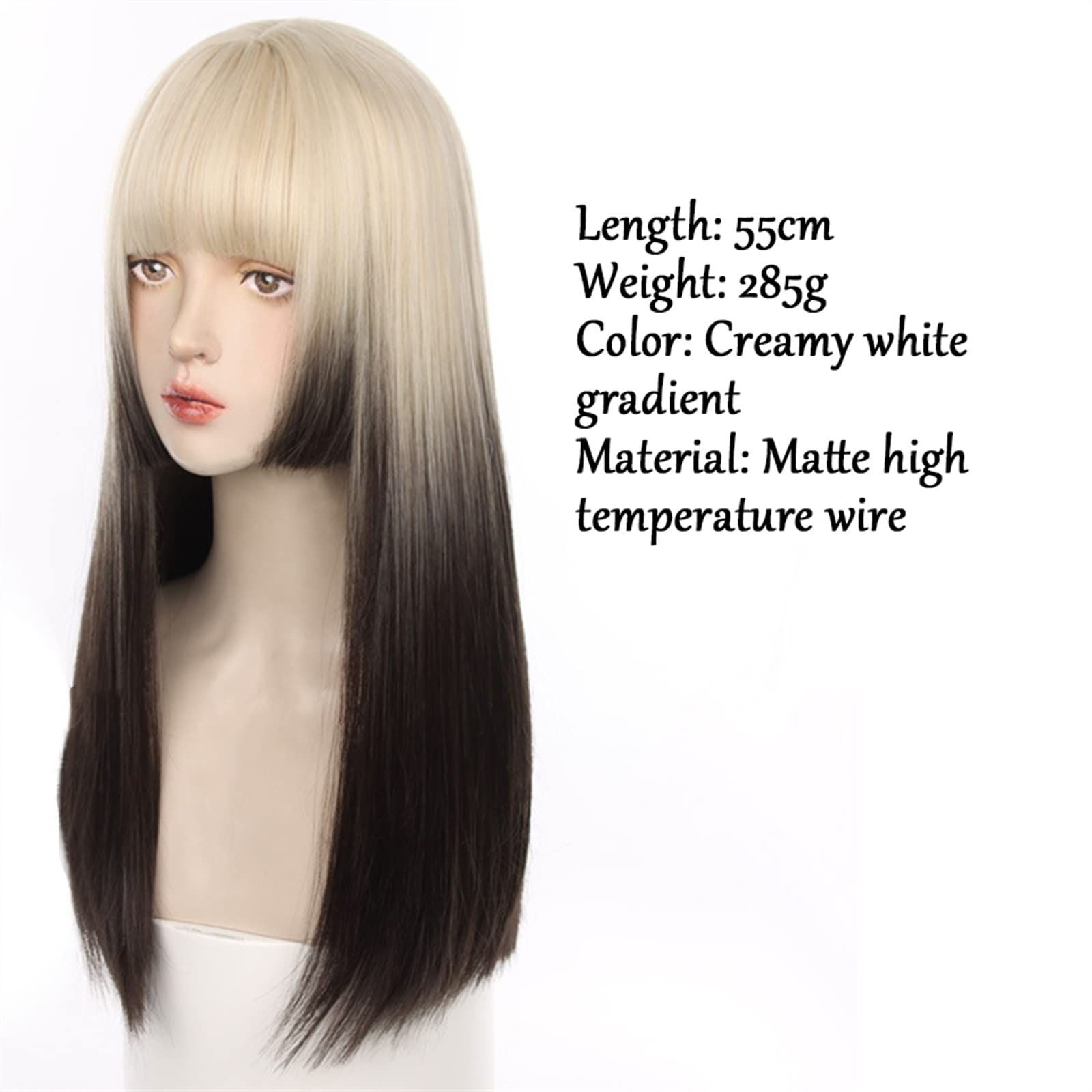 Perücke Perücke mit langem glattem Haar und Pony, blonder Farbverlauf, schwarz, grau, gerade Perücke, natürliche, hitzebeständige, synthetische Partykostüm-Cosplay-Perücke for Frauen Damen Perücken