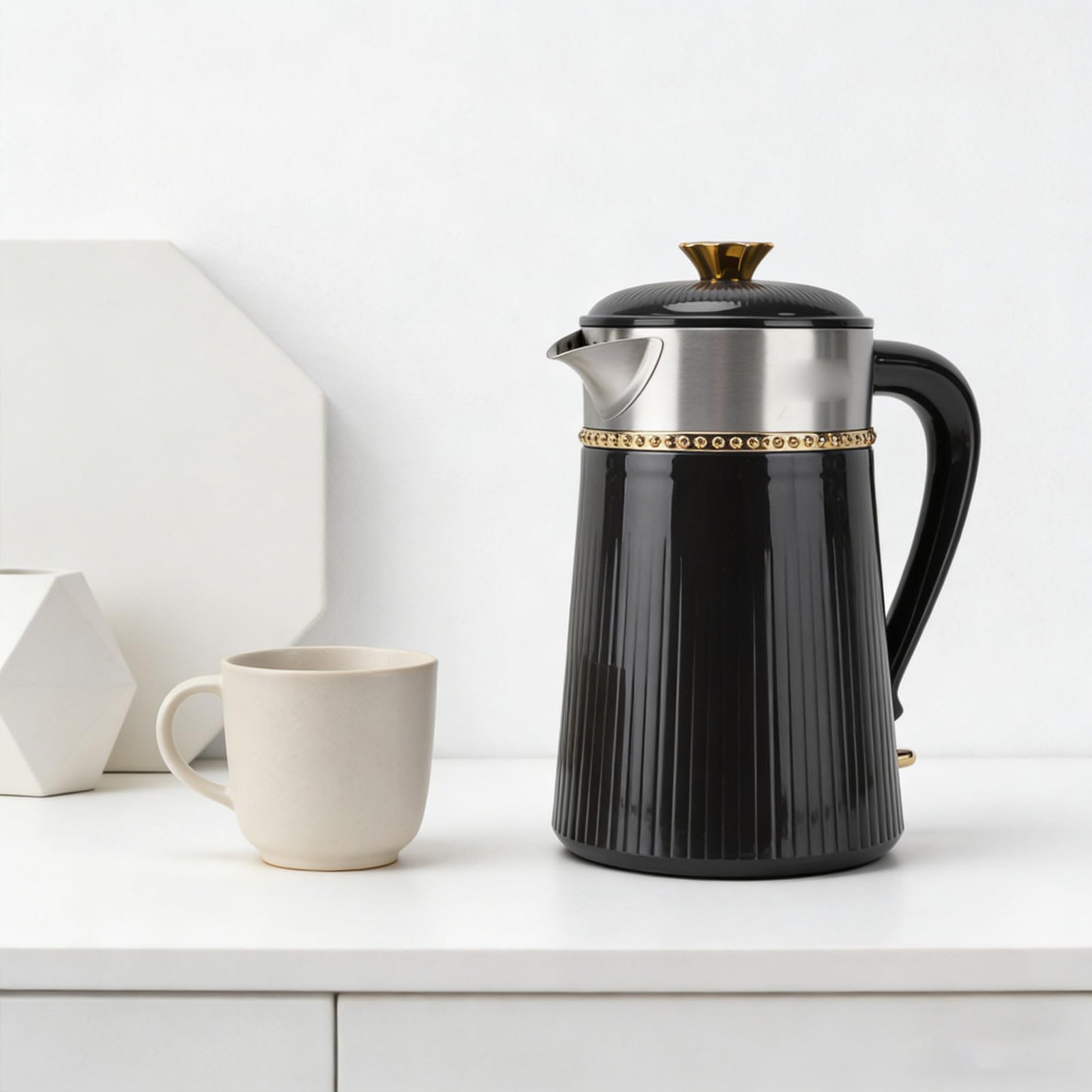 Hervidor Eléctrico Elegante Negro Mate 1800W Caldera de Agua Caliente para Oficina en Casa 2L Acero Inoxidable (Enchufe europeo)