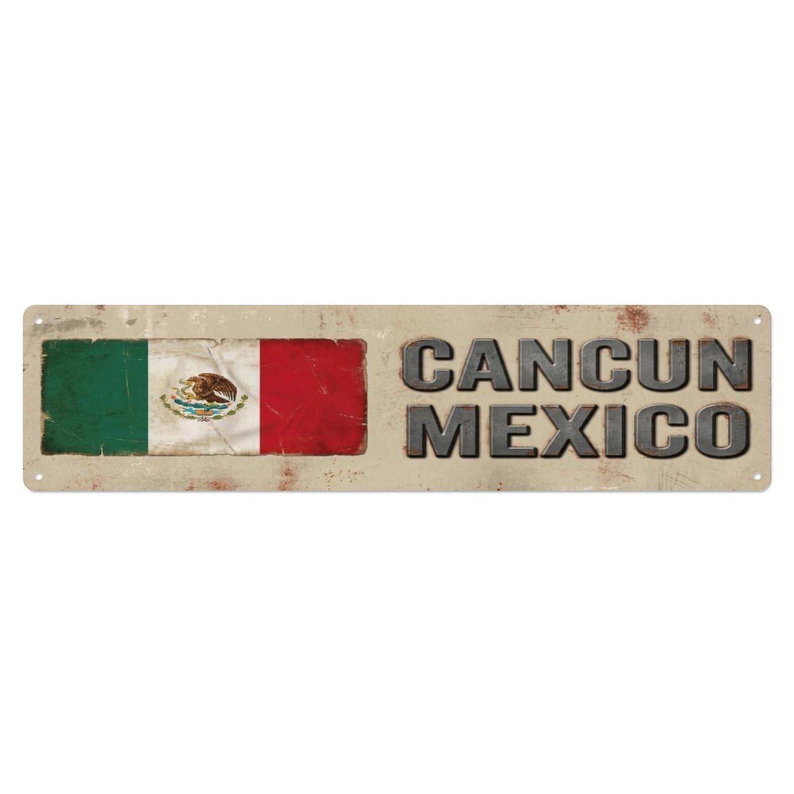 Tgrcjimh Style Metal Tin Sign Vintage Cancun Mexico Flag Decor Rustic Travel