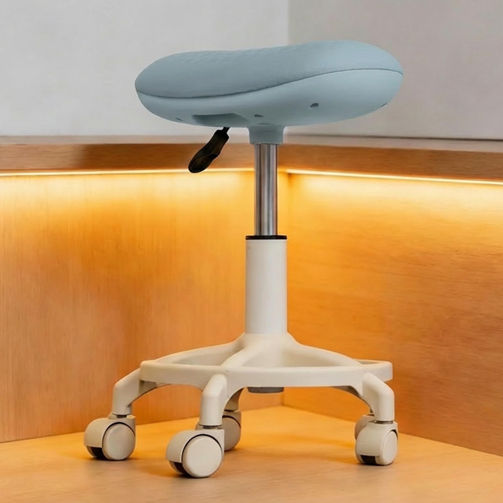 Luocute Höhenverstellbarer Rollhocker mit Fußstütze, um 360 Grad Drehbarer Salonhocker mit 5 Glatten Rollen und Wasserdichtem PU-Leder für Maniküre, Pediküre und Nagelstudio
