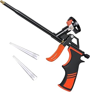 Hubaow Spray Foam Gun, No-Clean Hand Foam Caulking Gun, PU Expanding Foaming Gun, Metal Body Covered with PTFE, Applicator for Caulking, Filling, Sealing, Home and Office, 1 Pack