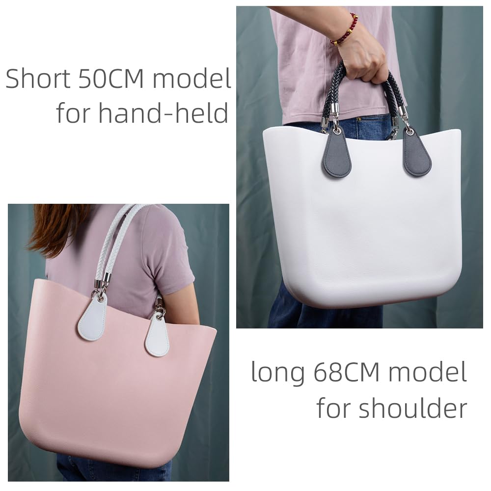 Nowa 1 para Obag PU Tkane plecione skórzane uchwyty linowe paski okrągły uchwyt do akcesoriów O bag (czarny,Długość 68cm)