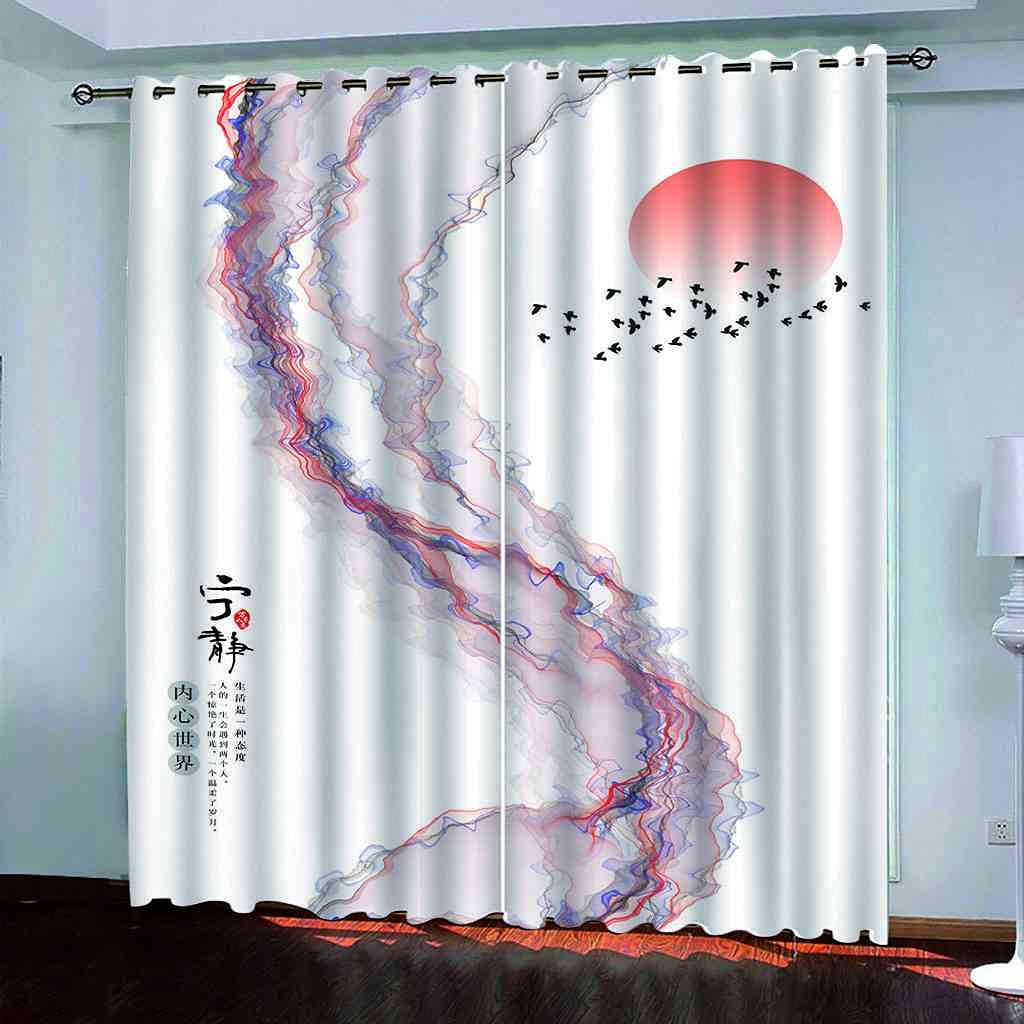 Rideaux occultants 140x160 polyester paysage lever de soleil rouge