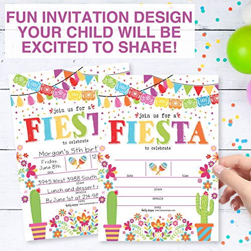 Image of Hadley Designs Kids Birthday Invitations For Boys and Girls Mexican Theme - 25 Fiesta Birthday Party Invitations For Boys, Quinceanera Invites For Girls, Cute Cinco de Mayo Party Supplies, Made In USA
