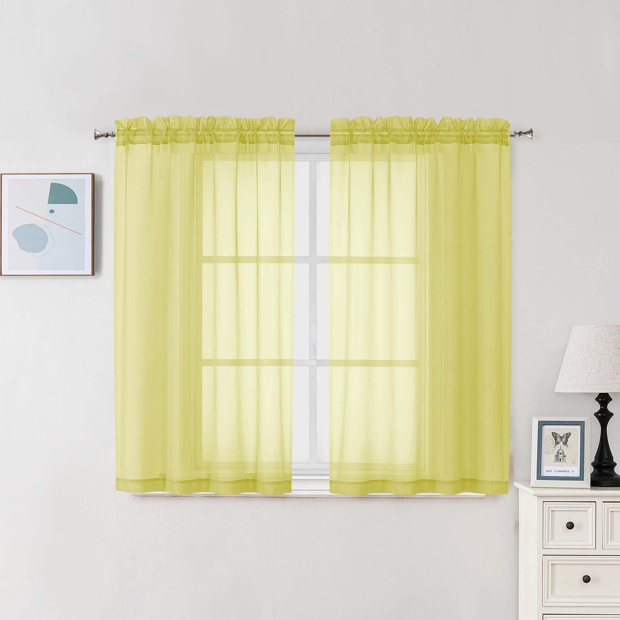 Chyhomenyc Lemon Sheer Curtains 45 Inch Long 2 Panels, Light Filtering Short Soft Airy Short Cafe Curtains, Modern Rod Pocket for Dinning Living Room Bedroom, 42Wx45L Inches