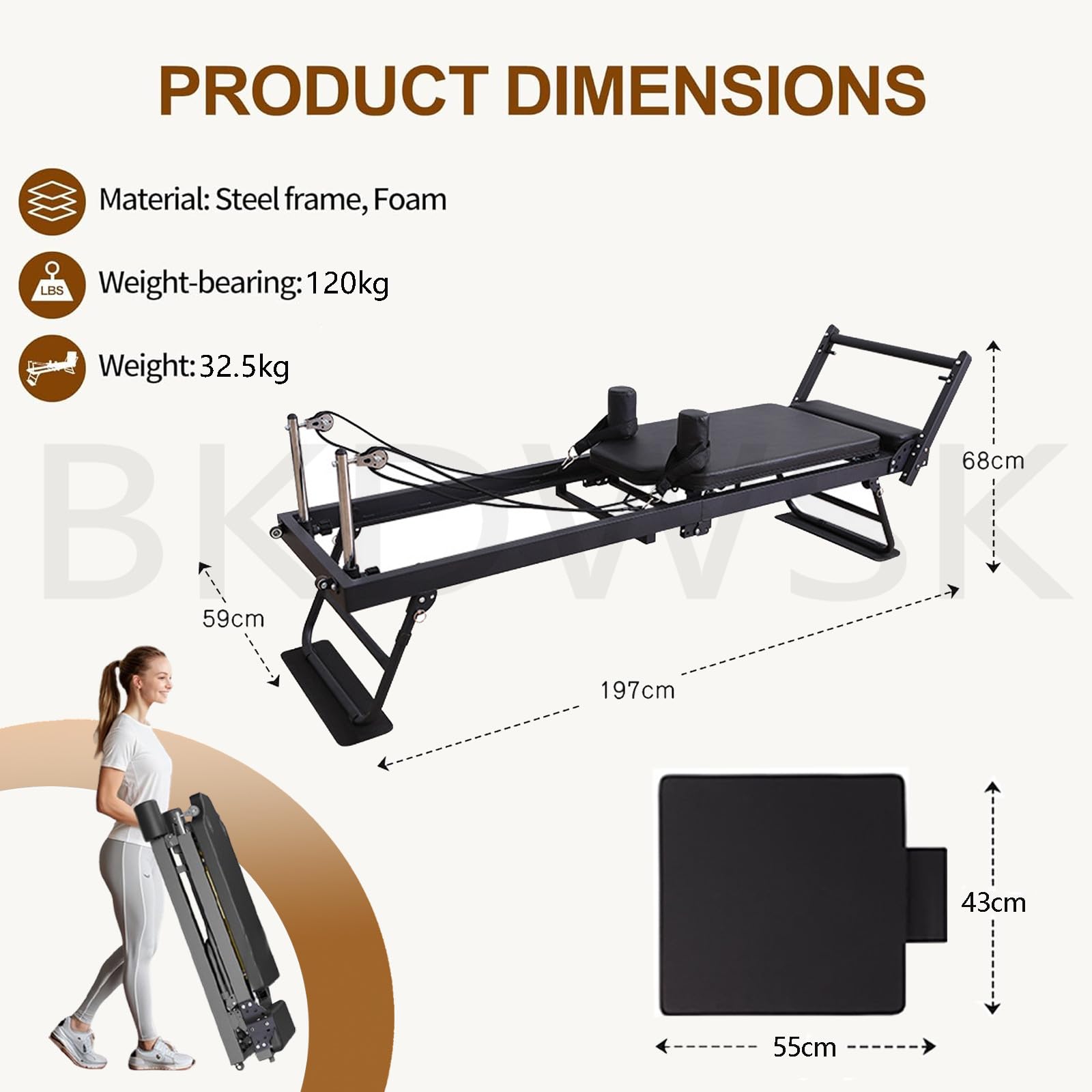 Pilates Reformer, Attrezzo Pieghevole Pilates Reformer Machin con Tappetino per Uso Domestico e in Palestra per la Casa Adatto a Principianti e Utenti Intermedi,A