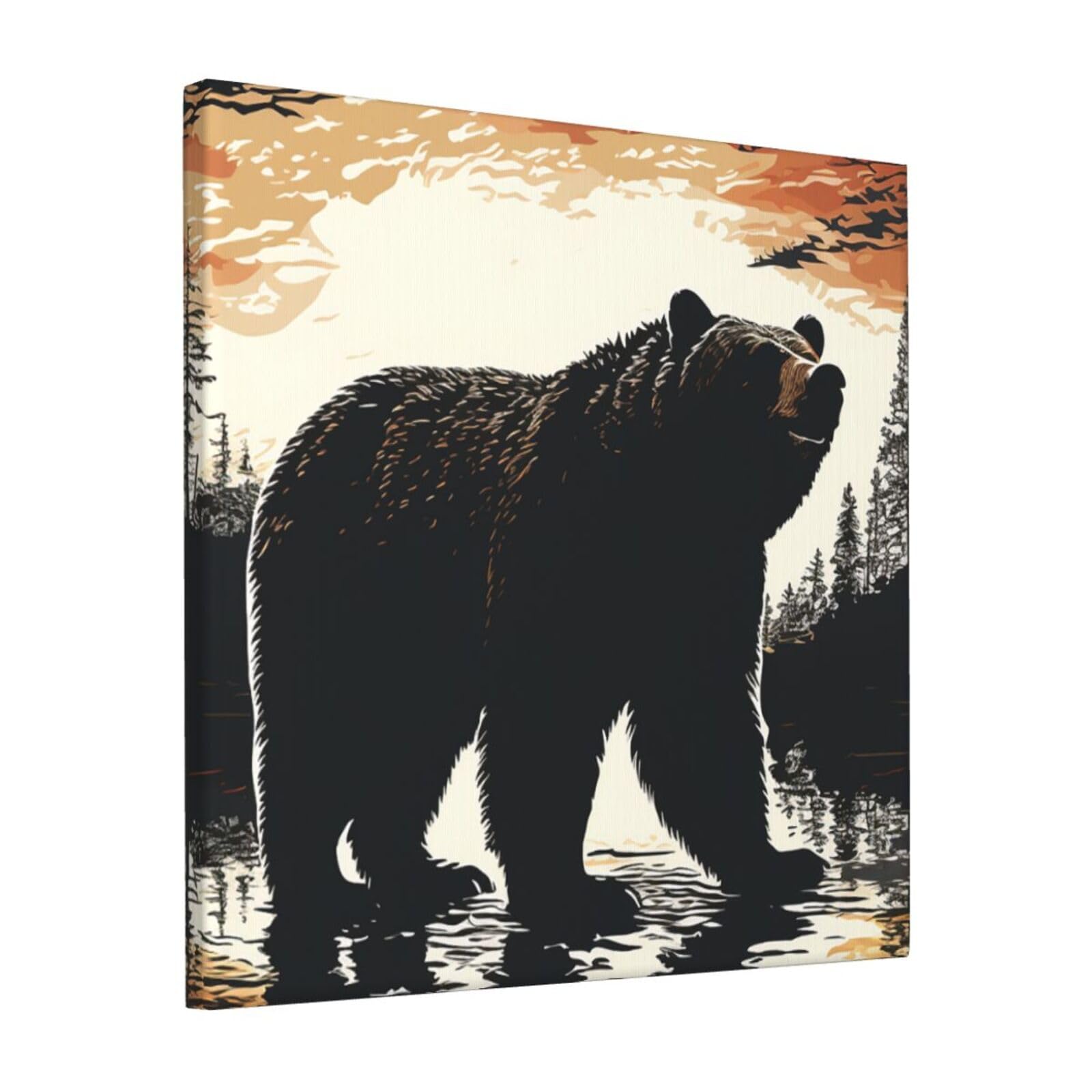 KLOPH Bear silhouette Canvas Wall Art for Living Room 12"x12" Modern Artwork Painting for Bathroom Hanging Canvas Prints Aesthetic Wallart for Bedroom Kitchen Office Wall Decor