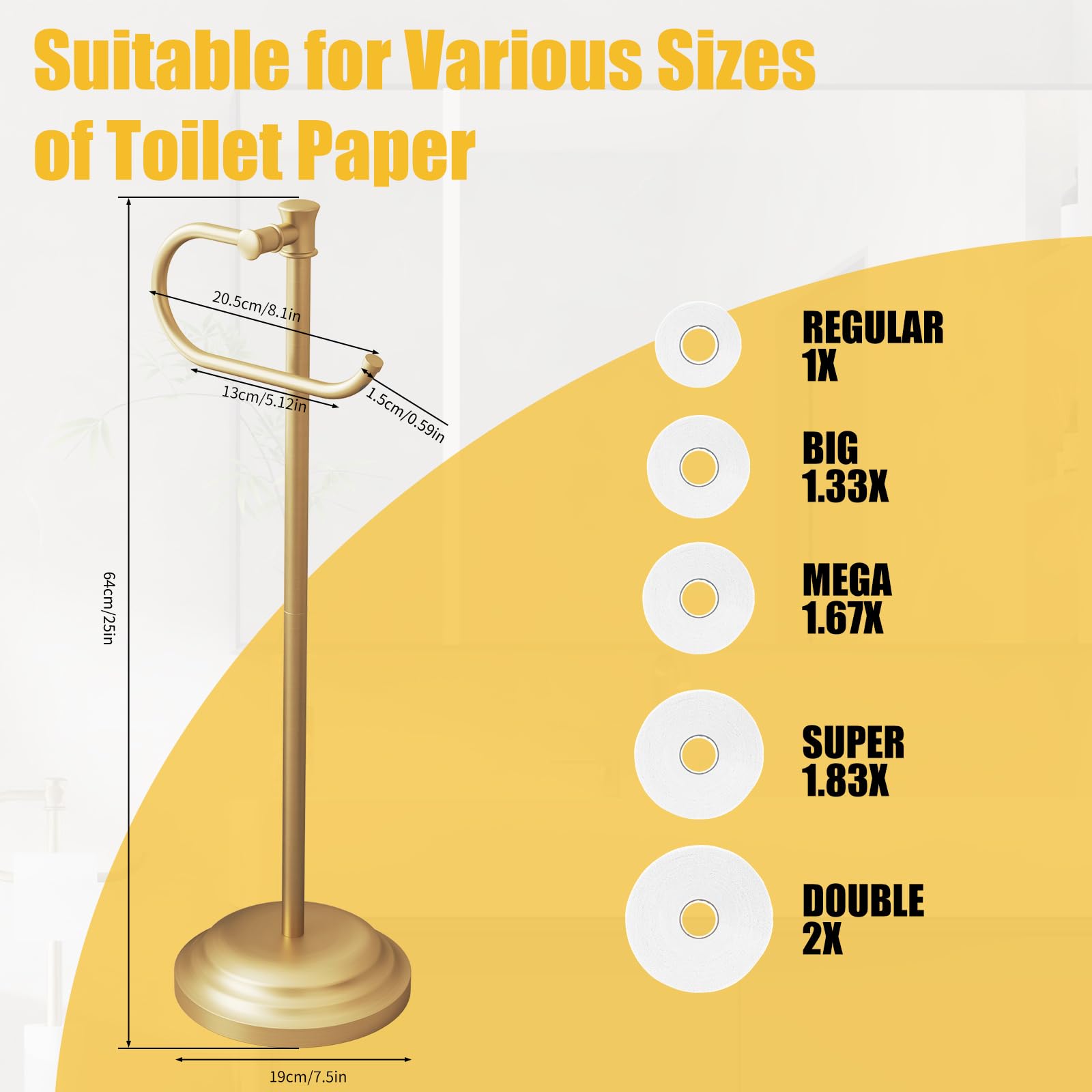 BESy Toilet Paper Holder Floor Stand, Bathroom Freestanding Gold — Amazon image 8