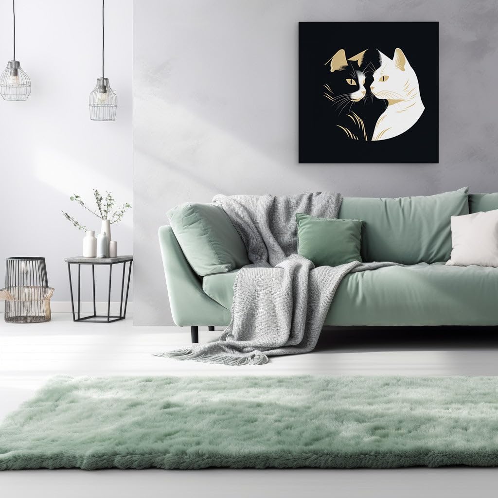 Canvas for Living room. Whiskers of Gold: A Harmonious Encounter in Monochrome, 27 x 18 inch Canvas Wall Art - Ready to Hang - 69x46 cm (27x18 inch)