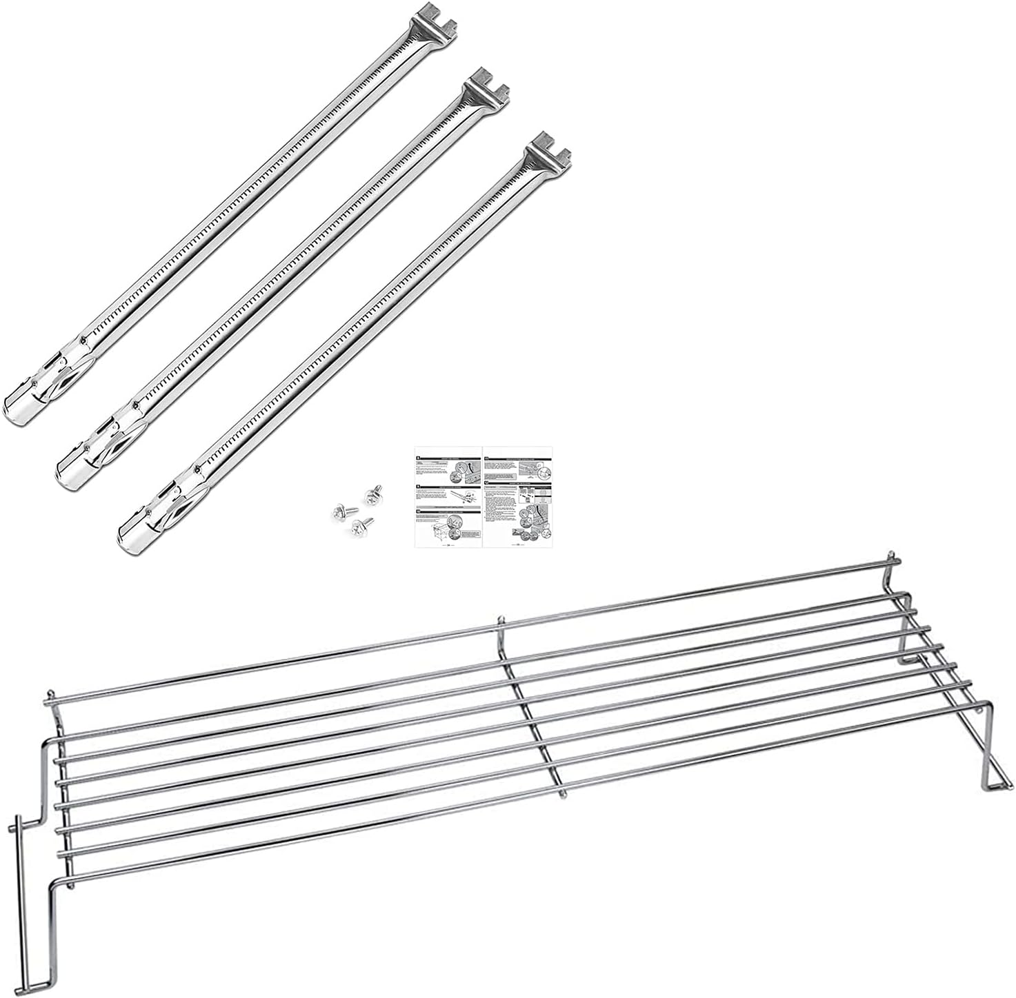 QuliMetal 304 Stainless Steel Grill Burner and 65054 Grill Warming Rack for Weber Genesis 300 Series (2011-2016), Genesis E310 E320 E330 S310 S320 S330 Gas Grills with Front Control Panel
