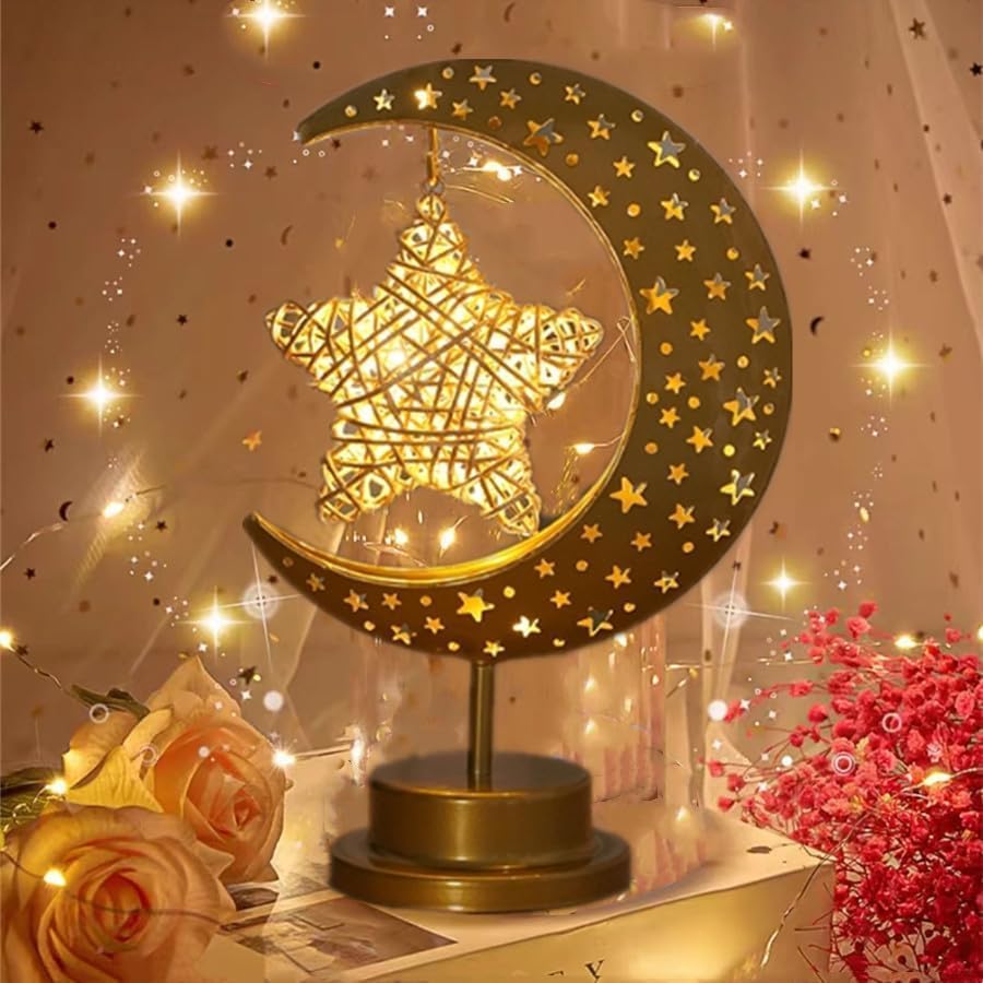 HFHungkeong LED Moon Lamp Night Light Galaxy Lamp for Adult Kids Birthday Gifts,Battery Powered Crescent Ramadan Lamp Small Bedside Lamp for Home Bedroom Bedside Christmas Desktop Decoration — image 1