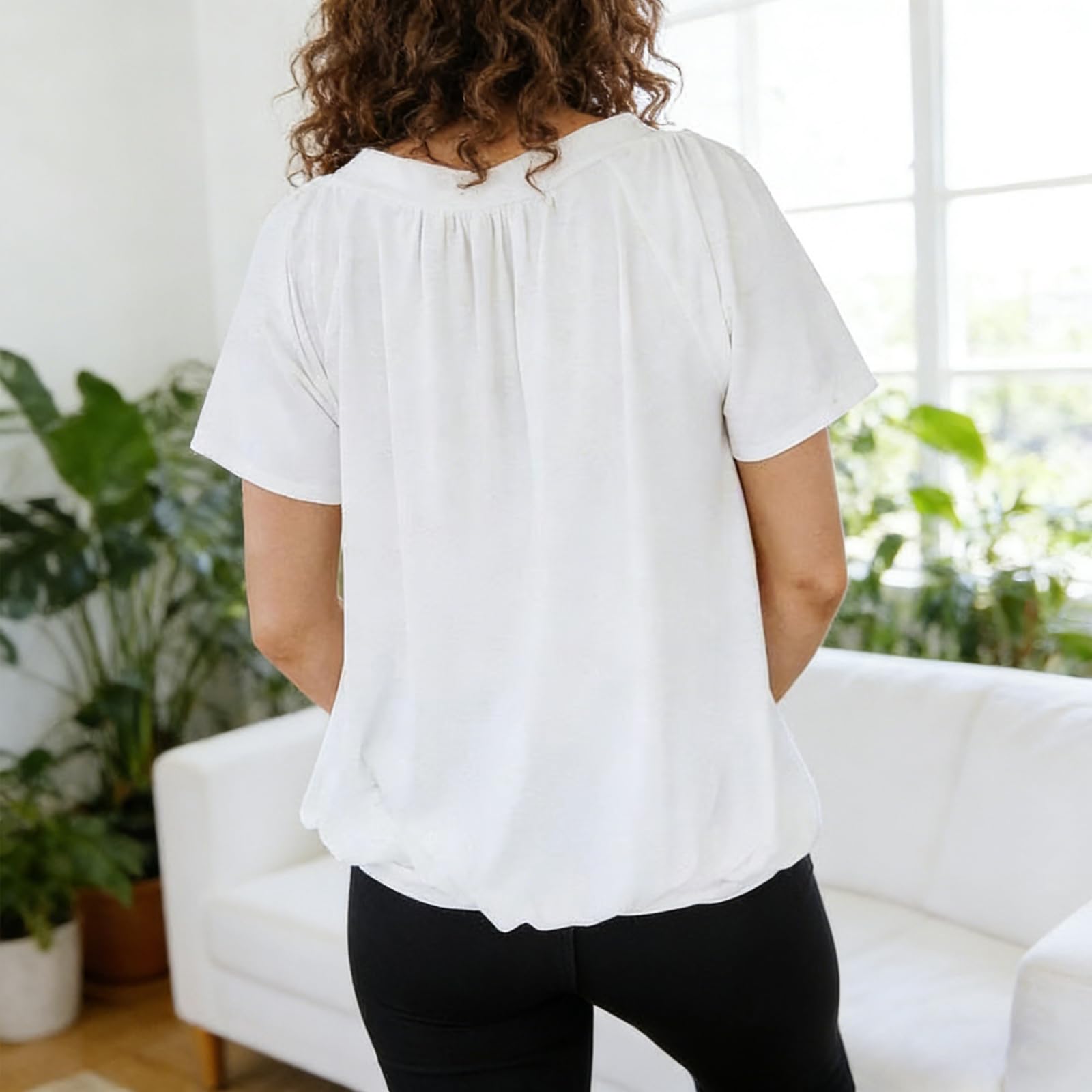 2026 Neu Shirts Damen Sommer T Shirt Damen Tshirt mit V-Ausschnitt Kurzärmeliges Casual Lockere Sommer T-Shirt Bluse - 4