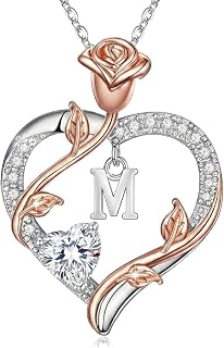Initial Birthstone Necklace 18k White Gold Plated Rose Intial Letter Pendant Birthstone Jewelry Gifts for Women