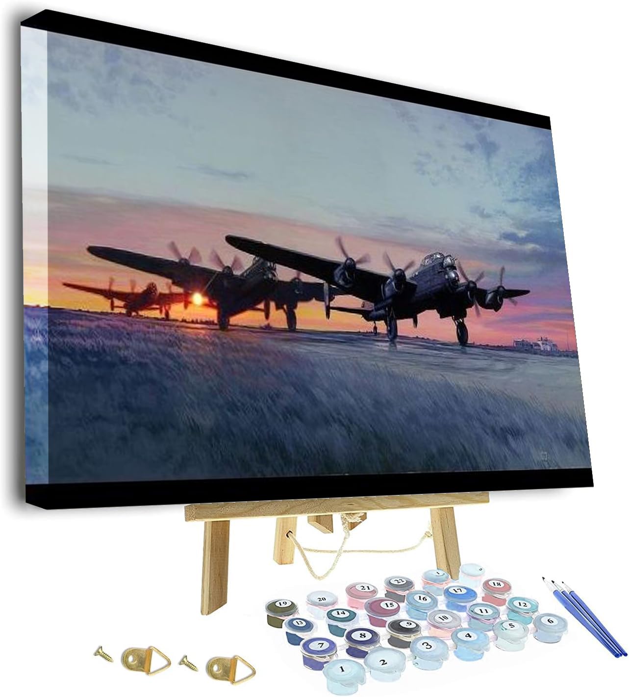 Paint by Numbers Kit for Adults - Fighter War Airplane Framed and Easel,Adults Paint by Number Kits for Beginners On Canvas,