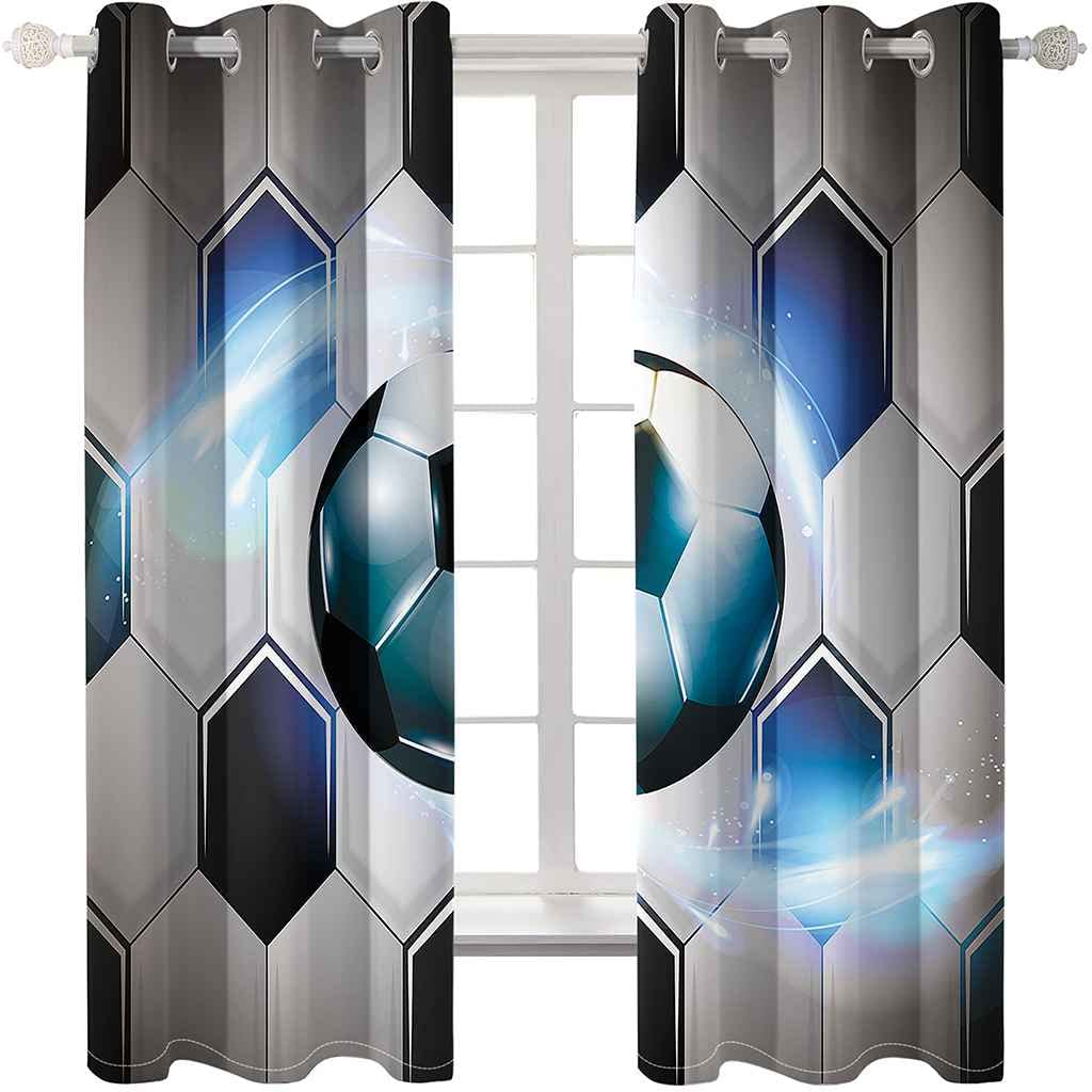 Gardinen Kinderzimmer Schlafzimmer B234cm x H230cm Thermovorhang Verdunkelungsvorhang Modern Polyester Vorhänge 3D Gedruckt Abstrakter Fußball Kreativ Muster Blickdicht Ösenvorhang 2Er Set