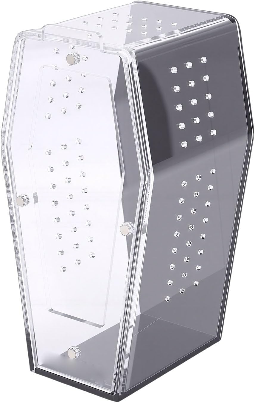 Jumping Spider Enclosure, Transparent Reptile Breeding Box, Coffin Shape Terrarium with 360 Visibility, Ideal for Jumping Spiders, Bearded Dragons & Iguanas
