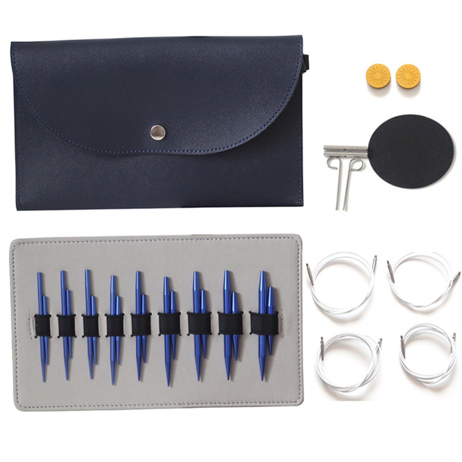 CUNZJIA 9Pairs Aluminum Circular Knitting Needle Set with Case Aluminum Interchangeable Knitting Needle for Weaving 3.0mm-6.0mm