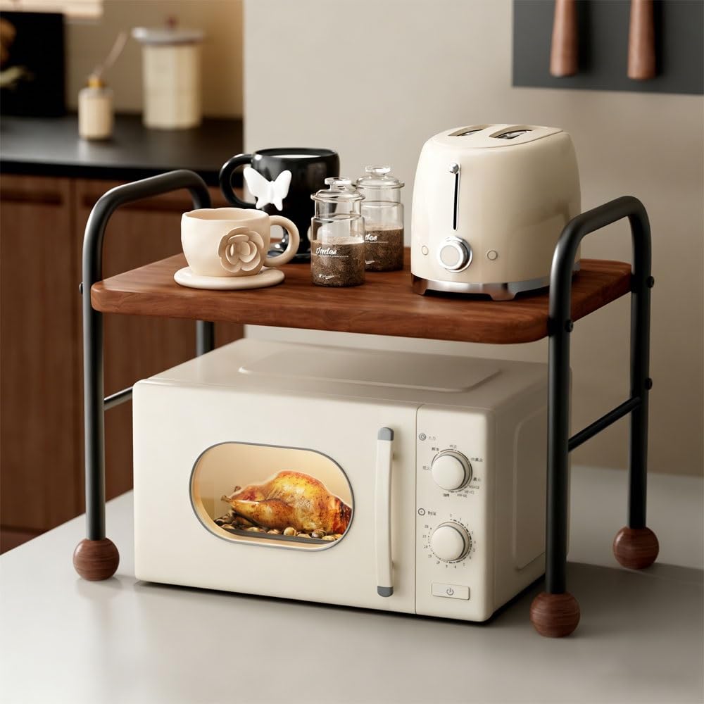 Microwave Stand, Countertop Kitchen Storage Rack (Black,58cm-22.8in)