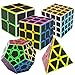 Coolzon Puzzle Cubes Megaminx + Pyraminx + 2x2x2 + 3x3x3 + 4x4x4 5 Pack in Giftbox Cubo Magico con Pegatina de Fibra de Carbono Velocidad