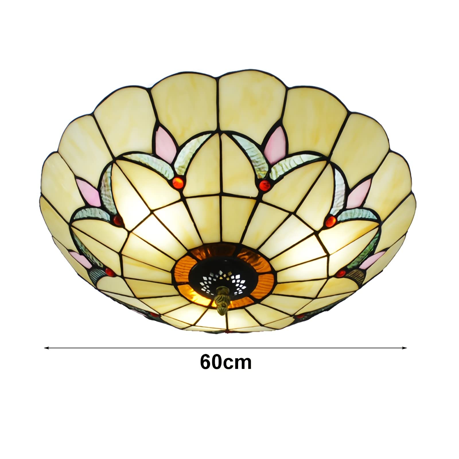 Lampa sufitowa z płaskim montażem, niebieski abażur w stylu vintage, E27, żyrandol do sypialni, łazienki, korytarza, salonu, kuchni, 60 cm (60 cm)