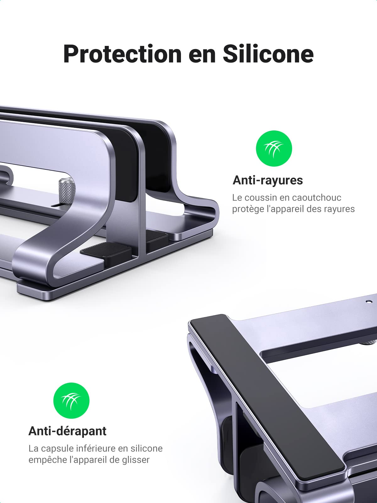 UGREEN 2 en 1 Support Ordinateur Portable Vertical Laptop Stand en Aluminium Double Porte PC Portable Bureau Réglable Compatible avec MacBook Pro Air MateBook Chromebook Surface Dell HP iPad