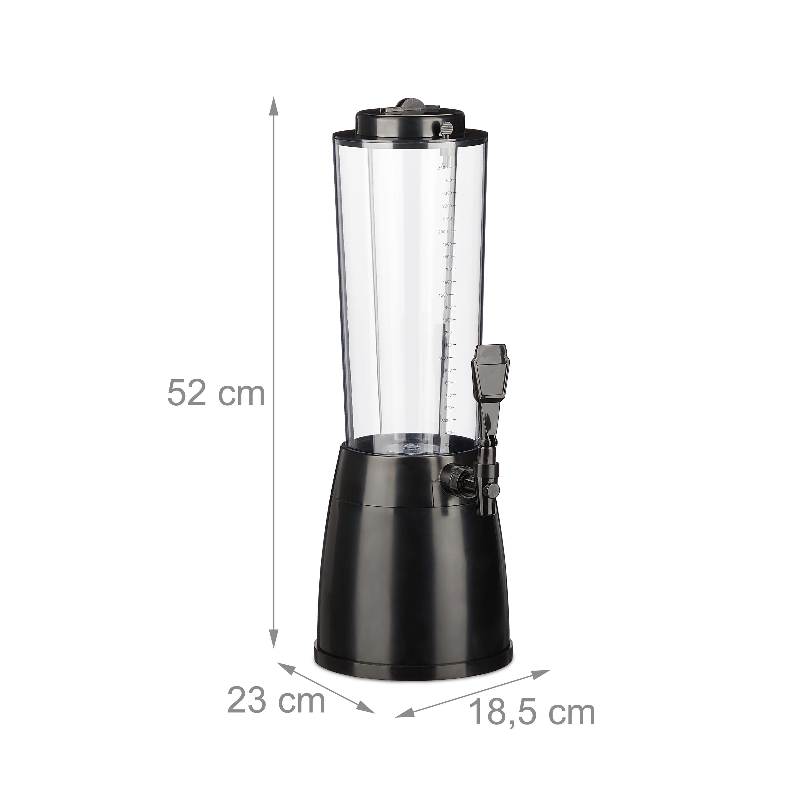 Relaxdays Distributeur de bière 2,5 L Robinet Poussoir Tireuse à Boissons Réfrigération Transparent Noir
