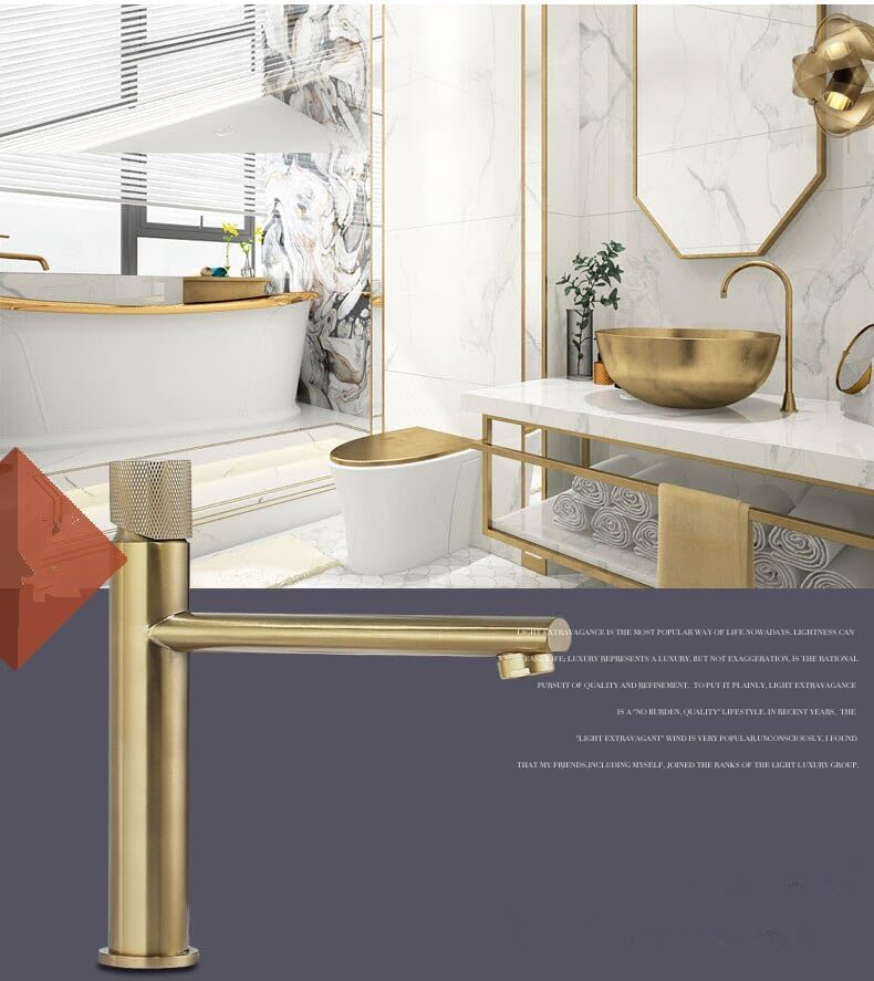 Grifo de lavabo, boquilla alargada, grifo mezclador de Oro pulido, grifo de baño de latón frío y caliente, grúa de agua del fregadero(Slt165)