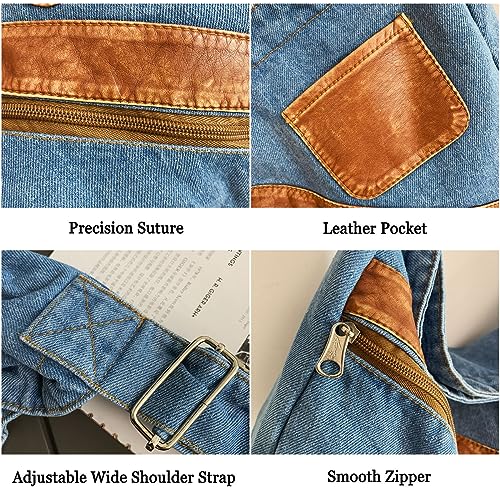 Image of Denim Purse for Women Men Tote Bag with Zipper Crossbody Blue Jean Purses Canvas Shoulder Bag Hobo Handbag