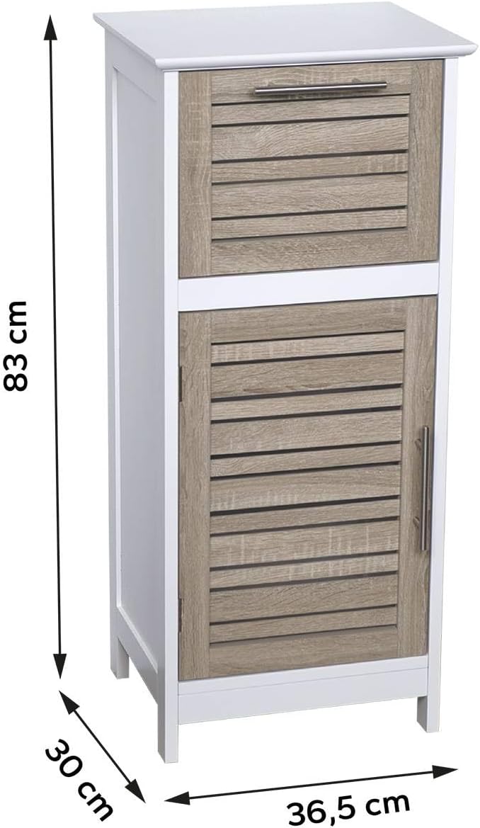 EVIDECO French Home Goods Bathroom Storage Cabinet with Vented Door and Drawer, Compact Freestanding Linen Cabinet for Small Spaces, White and Oak Finish - Stockholm Collection
