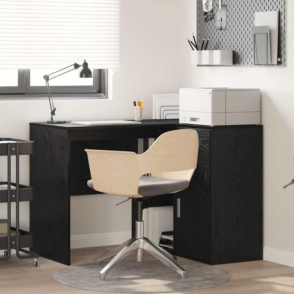 Scrivania angolare con cassetto e ripiano in rovere nero, 102 x 88 x 75 cm