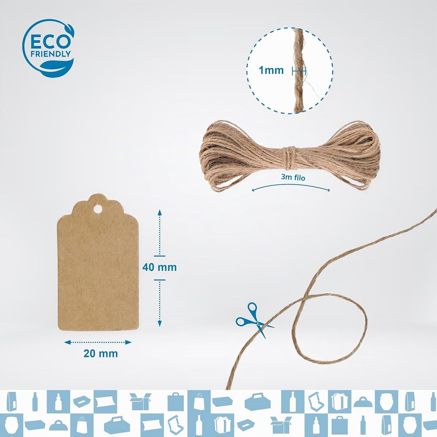 Espirito Rebelde Confezione da 20 barattoli vuoti in vetro da 100 ml con coperchio, 20 scatole, tessuto, spago di iuta e 20 etichette kraft, per marmellate, conserve, miele
