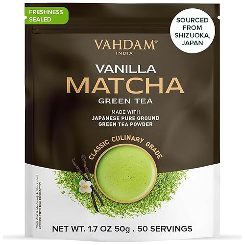 VAHDAM, Polvo de té verde Vanilla Matcha – 1.76 onzas | Vainilla pura de Madagascar + Matcha japonés auténtico de primera calidad | Caliente o
