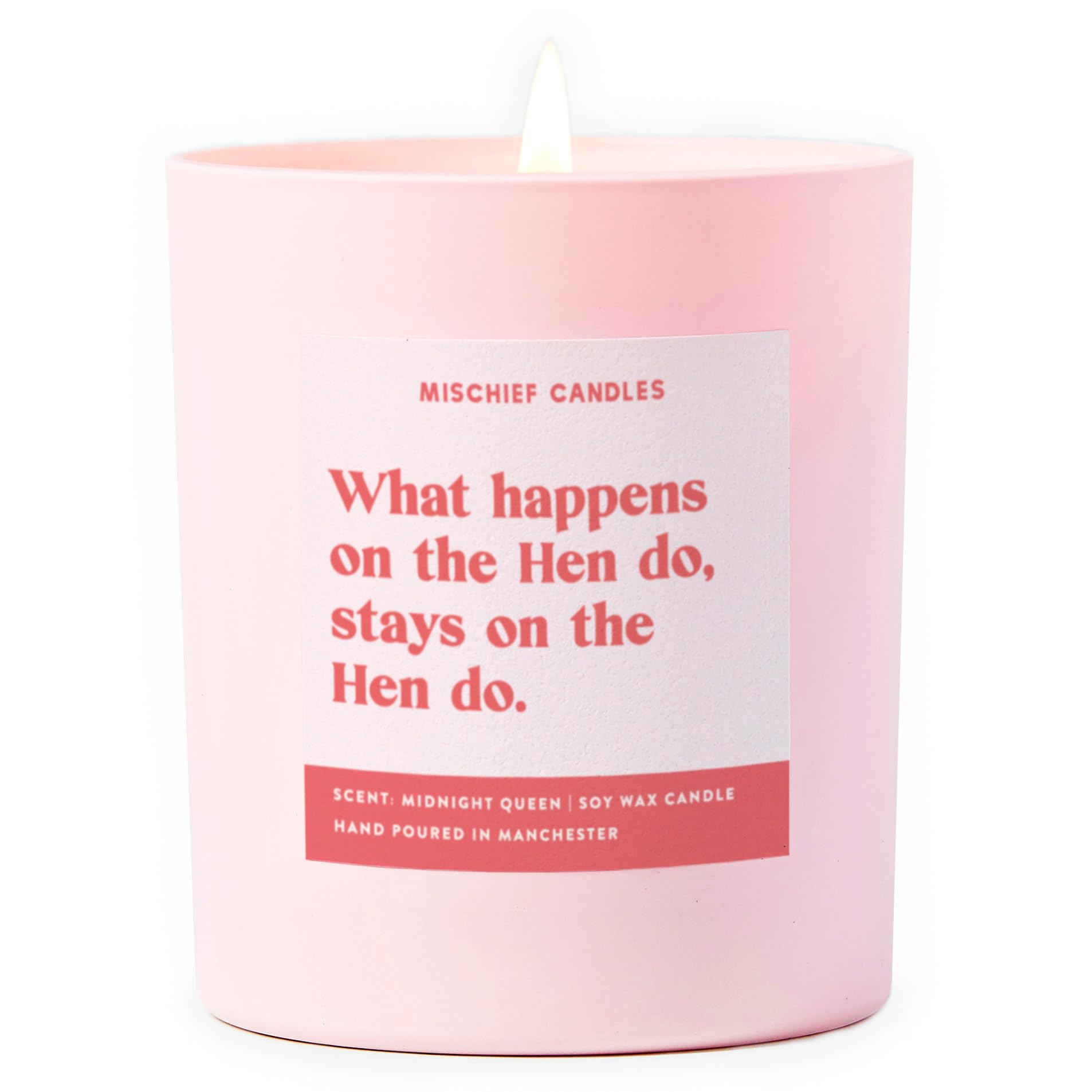 Mischief Candles Pink Funny Gift Wedding Gifts For Married Couple Scented Soy Wax Candle (What Happens On The Hen Do)