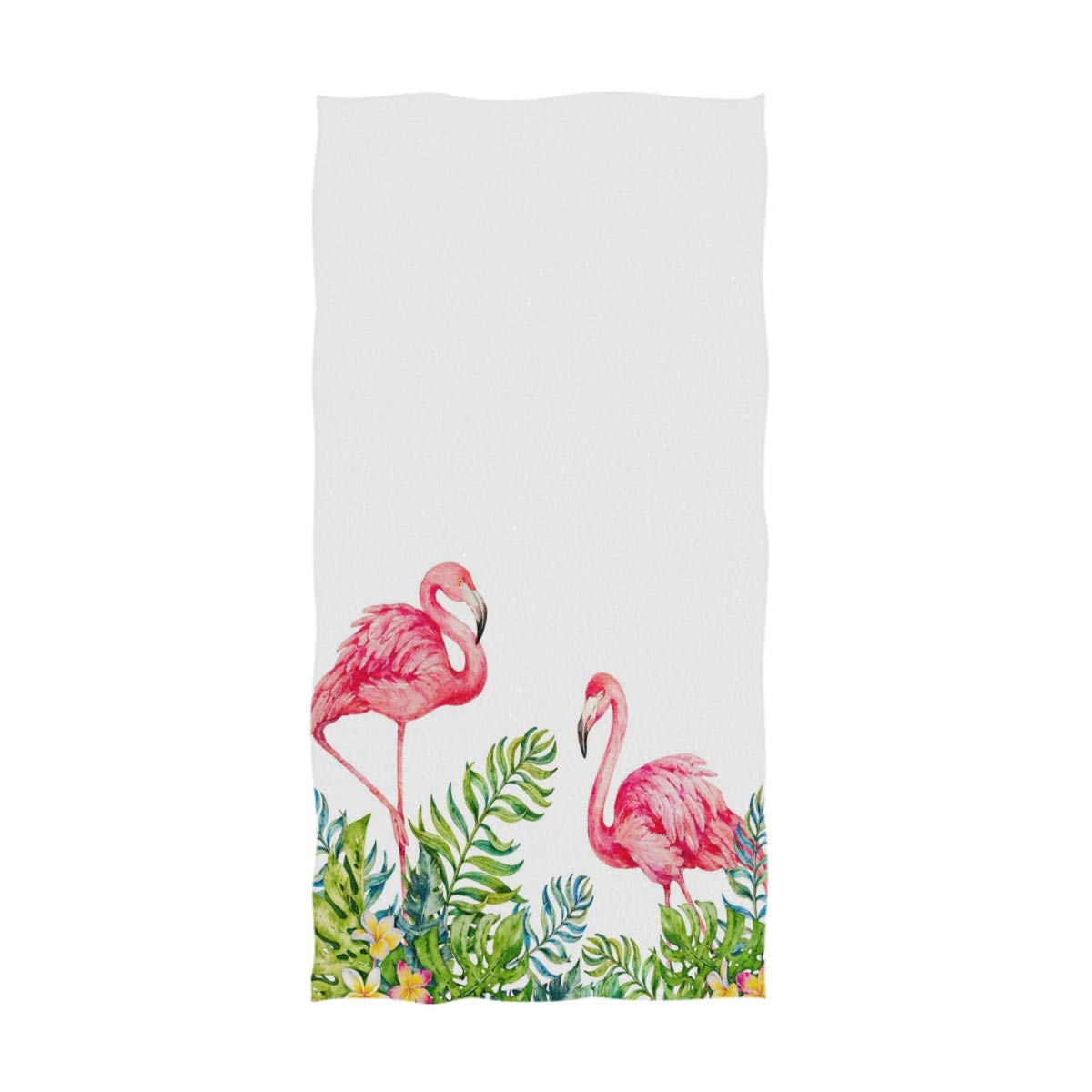 Naanle Stylish Tropical Leaves Couple Pink Flamingo Print Soft Guest Hand Towels for Bathroom, Hotel, Gym and Spa (16 x 30 Inches,White)