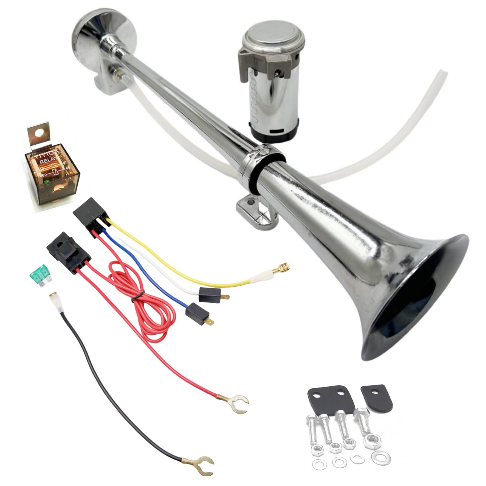 Clacson auto Clacson camion Clacson nave Air horn 150db corno d'aria argento Accessori regolabili per l'installazione Tromba d'aria in zinco cromato Car horn per 12V camion barca ect