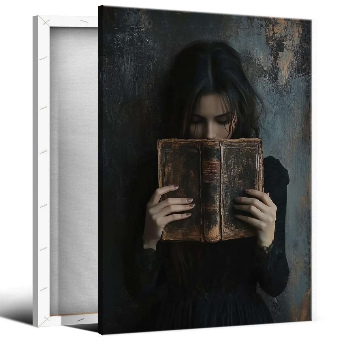 Toile murale avec livre sombre - Affiche victorienne - Peinture pour coin de lecture - Image d'ambiance pour bibliothèque - Cadeau pour amoureux de livres - Impression gothique - 30,5 x 40,6 cm
