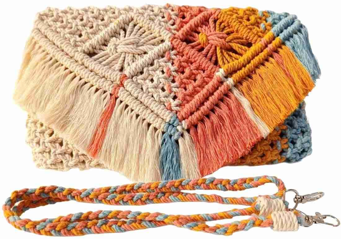Women's PRIMAH Unique Macrame Sling Bag with Colorful Woven Patterns, Fringe Detailing, and Braided Shoulder Strap Perfect Boho Accessory for Free-Spirited Style, Multicolour-image-40