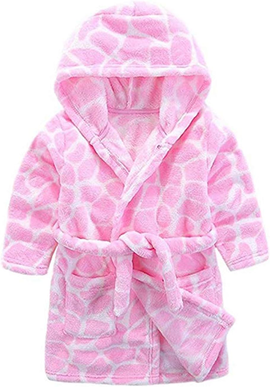 Boys & Girls Bathrobes,Toddler Kids Hooded Robe,Plush Soft Coral Fleece Bathrobe Robes Pajamas