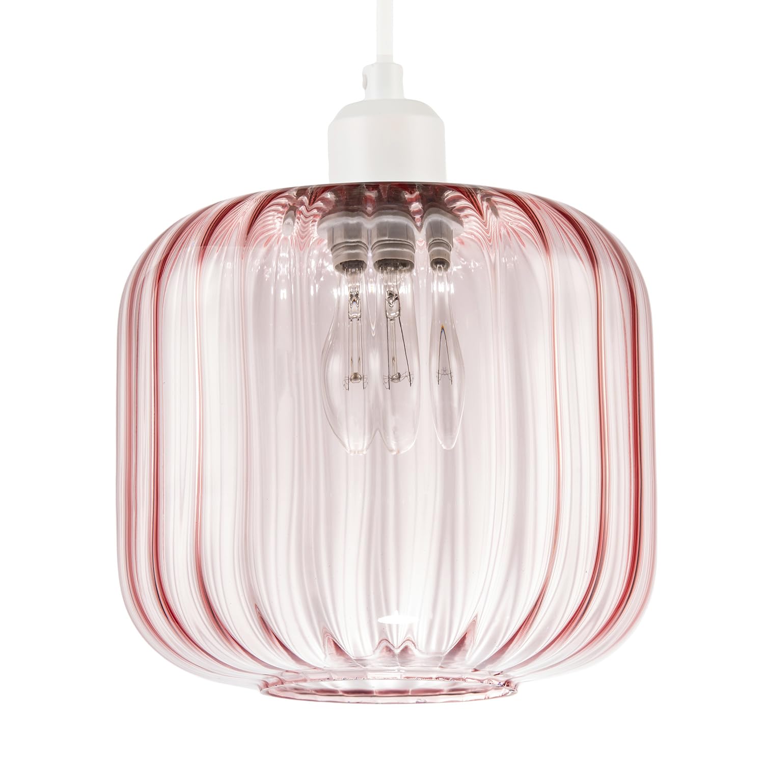 Happy Homewares Unisex Pink Contemporary Glass Wide Ribbed Square Pendant Light Shade In