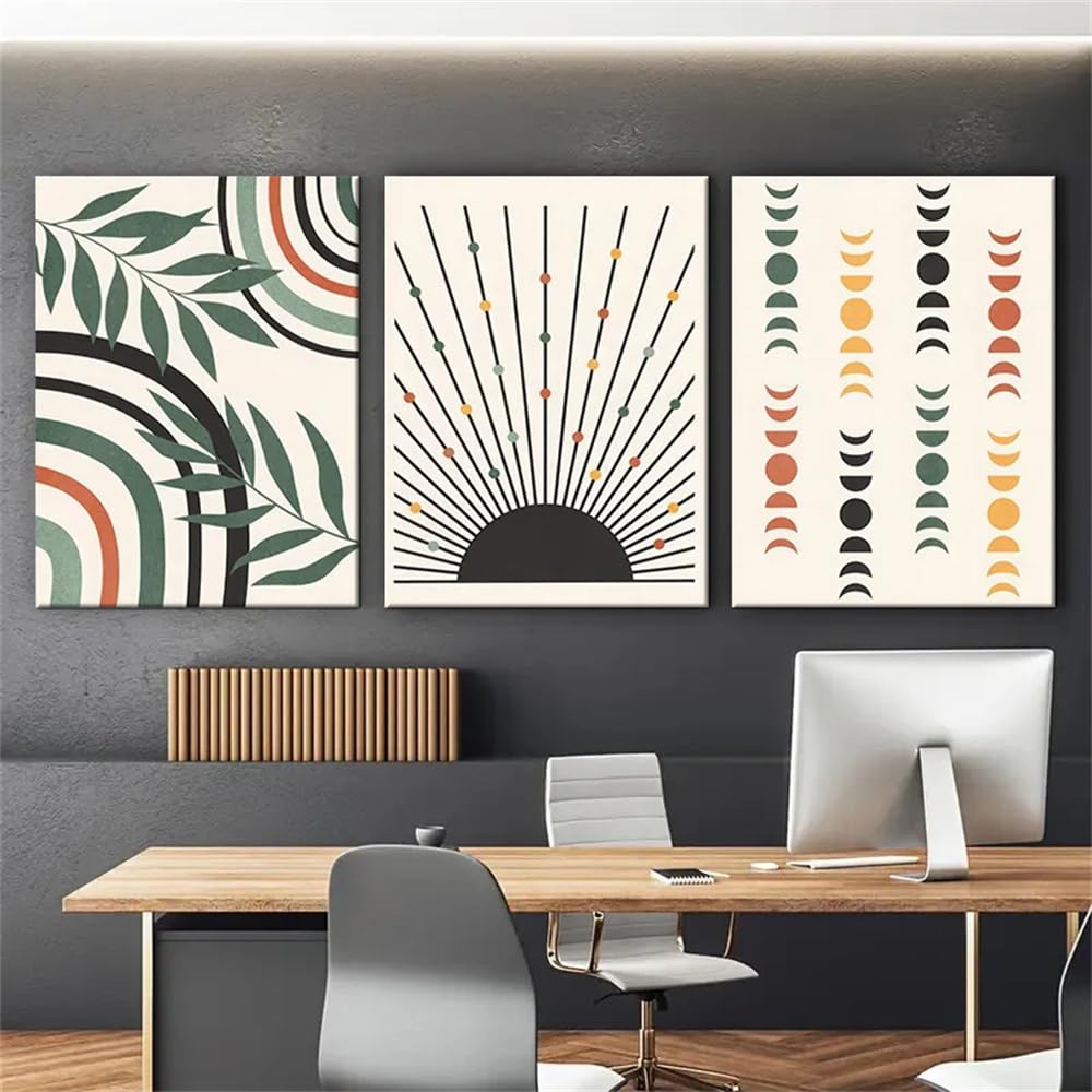 Wuhbcz White Art Pictures-Boho Abstract Wall Art Prints Sun And Moon Poster Mid Century Warm Tone Artwork Bathroom Bedroom Living Room Kitchen Office Decor-40 * 60Cm/3Pcs (No Frame)