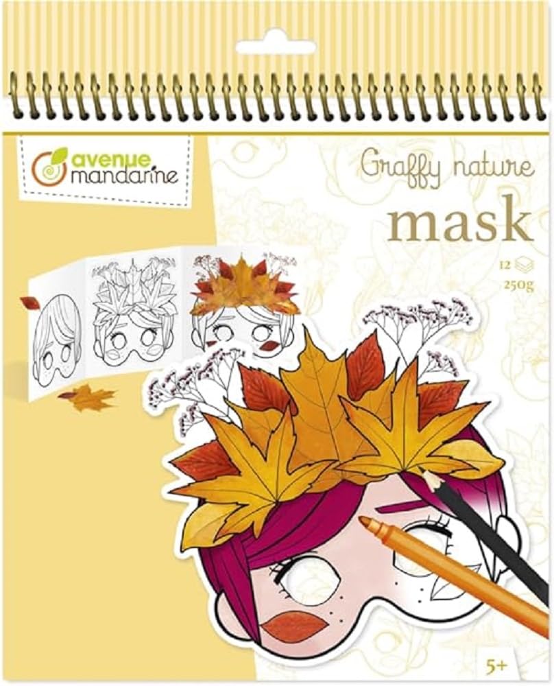 Avenue Mandarine MASK GY151C Graffy Nature Trio Colouring Book - 12 Pre-Cut Masks x 3 Designs - From 5 Years