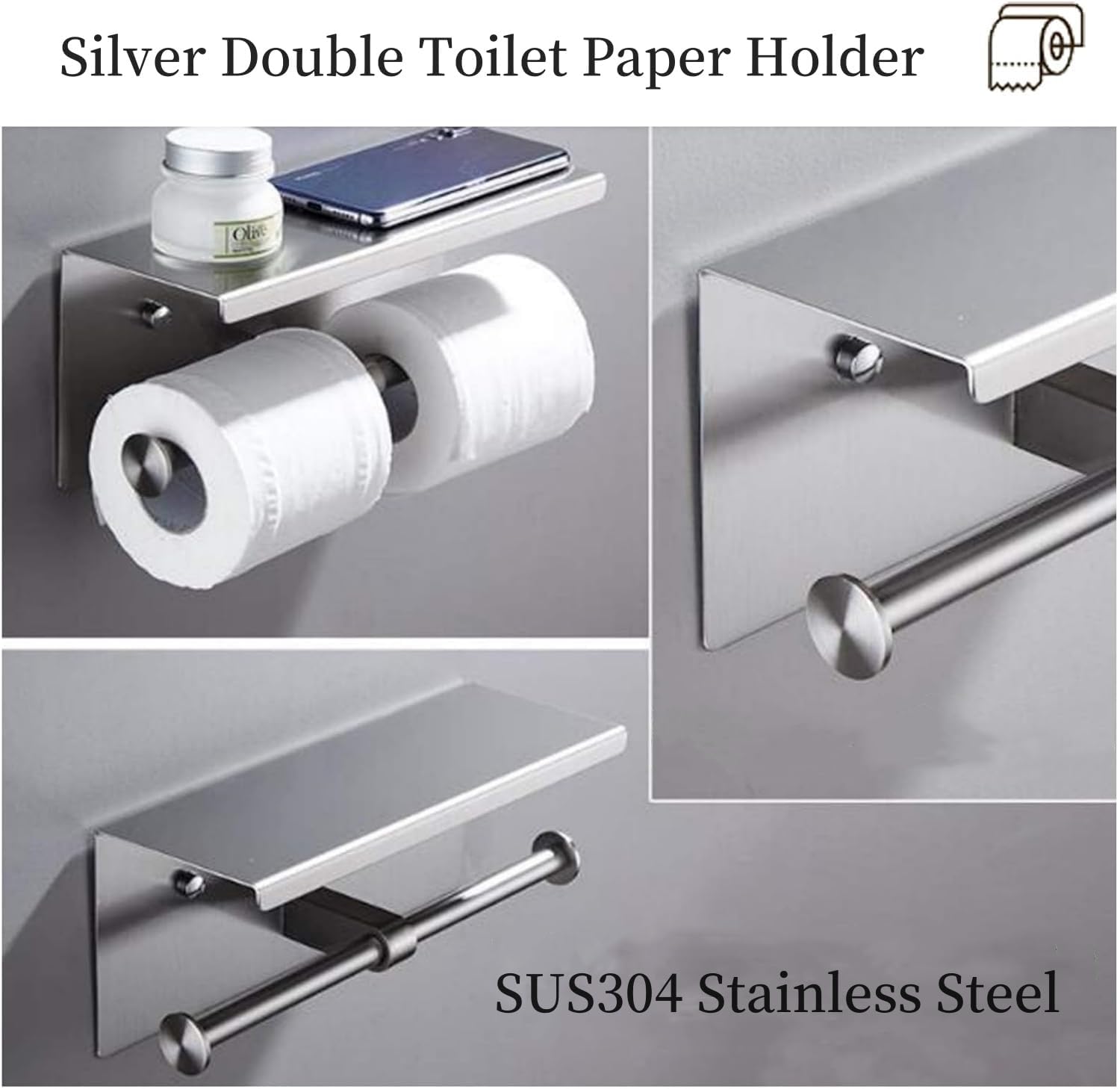 Double Toilet Paper Holder with Shelf, Wall Mounted Toilet Paper Holder — Amazon image 4