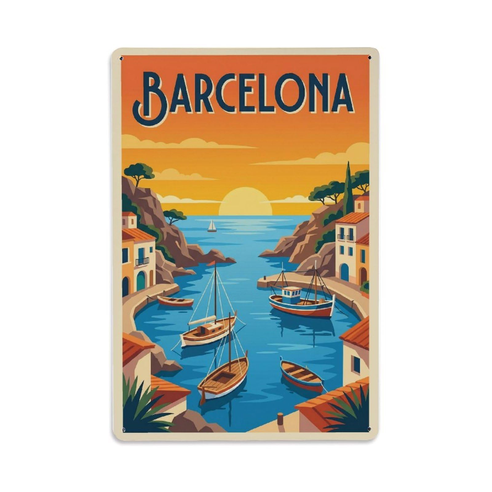 Vintage Travel Inlet Spain Sheltered Metal Tin Sign Plaque Wall Decor for Cafe, Club Bar, Office, Home Garden Metal Poster 8x12Inch