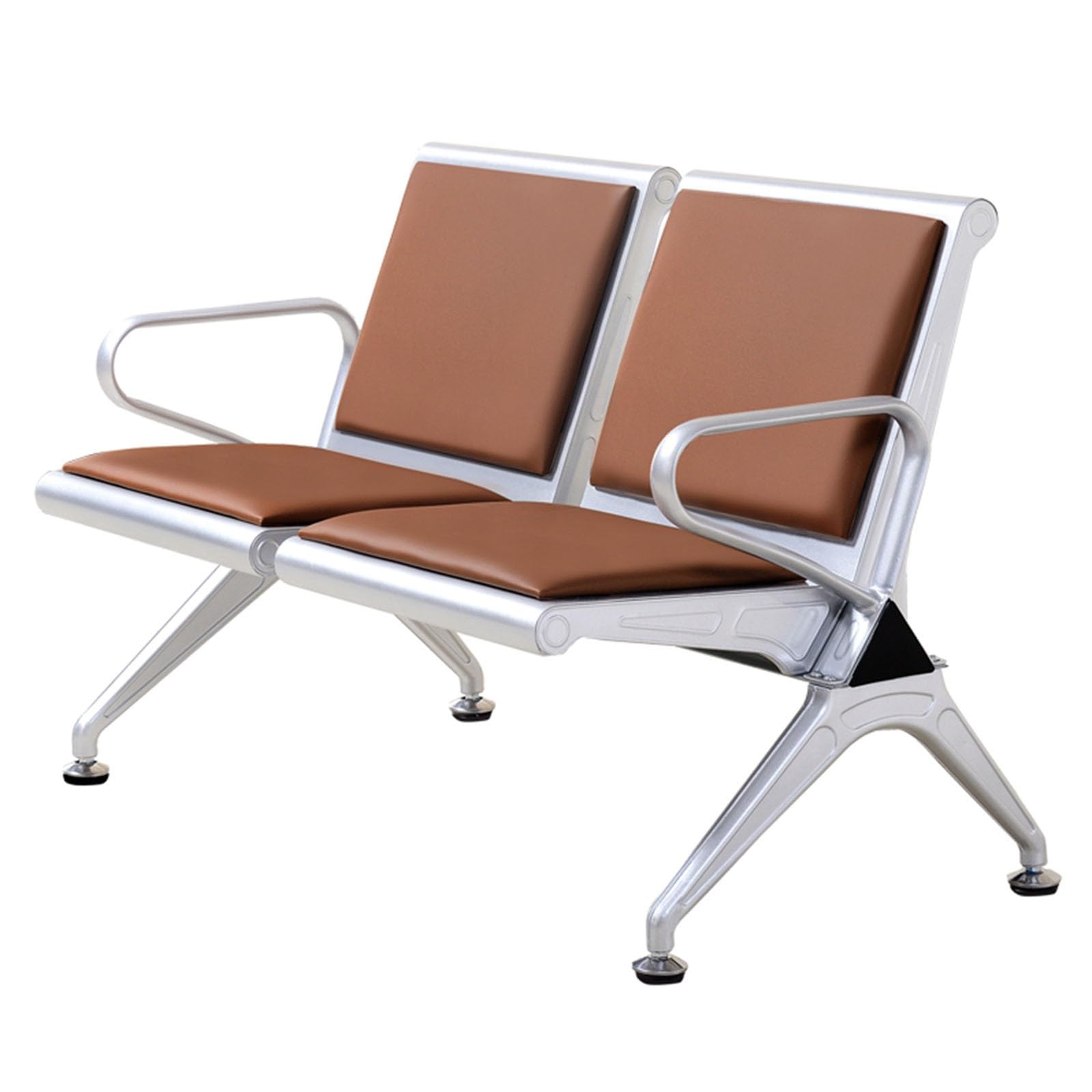 SaryEdge Brown 2-Seater PU Armrest Chair - Stylish & Durable Seating for Banks, Airports & Halls - Comfortable Furniture for High-Traffic Areas,
