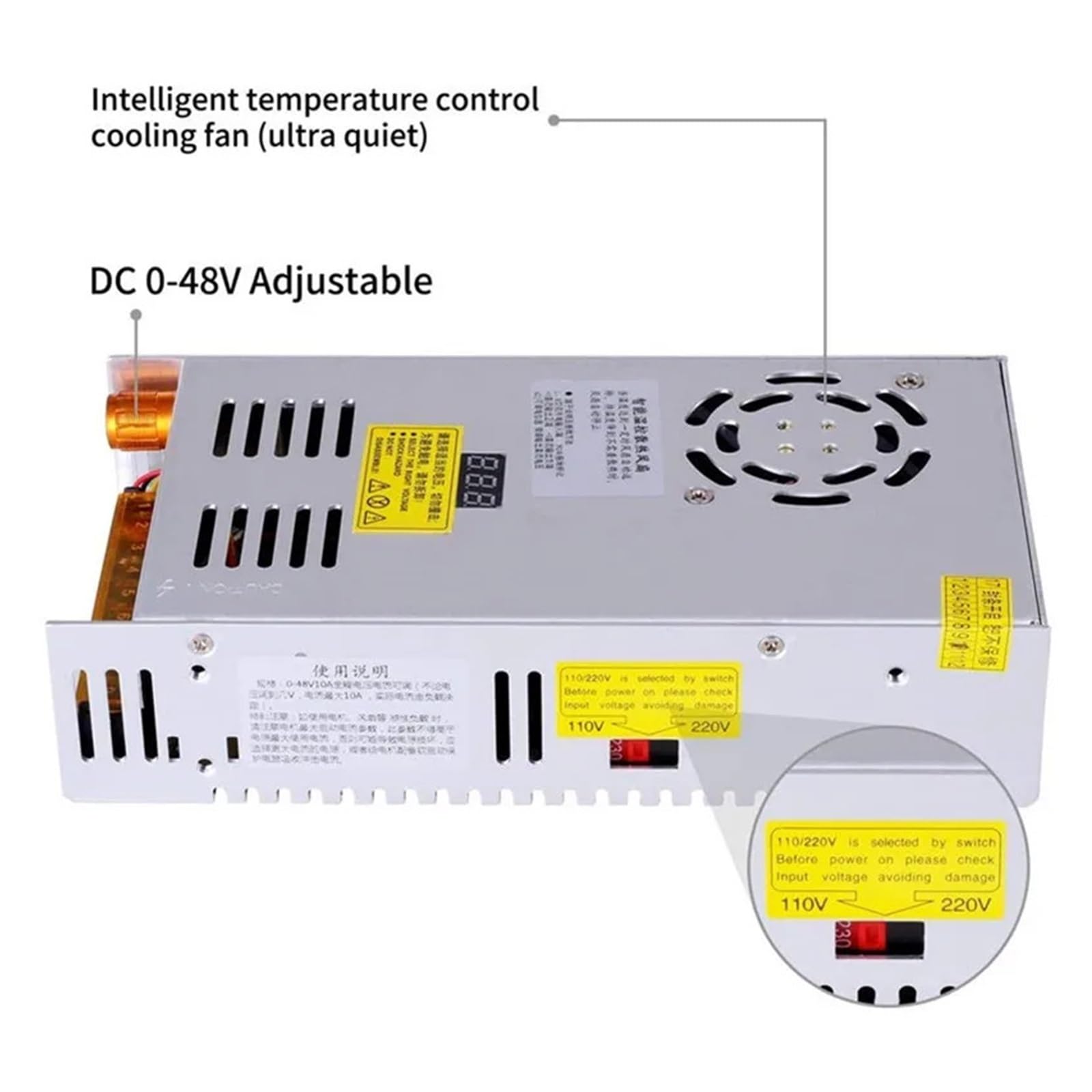 Zasilacz impulsowy, Regulowany zasilacz impulsowy 5V 12V 24V 36V 48V DC 60V 80V 120V 160V 300V, 480W cyfrowy wyświetlacz SMPS transformator źródłowy do paska LED, systemu kamer CCTV, radia(0-300V 1.6A
