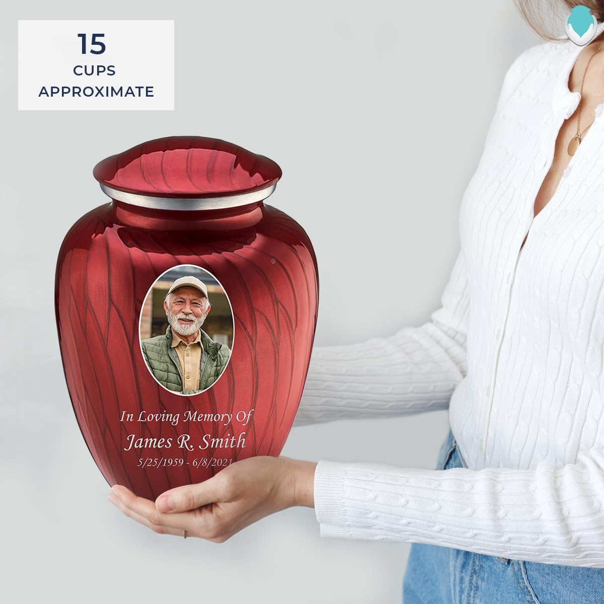 Geturns Embrace Adult Personalized Picture Cremation Urns for Human Ashes I Large Photo Pearl Candy Red Funeral Urn for Men and Women I 200 lbs