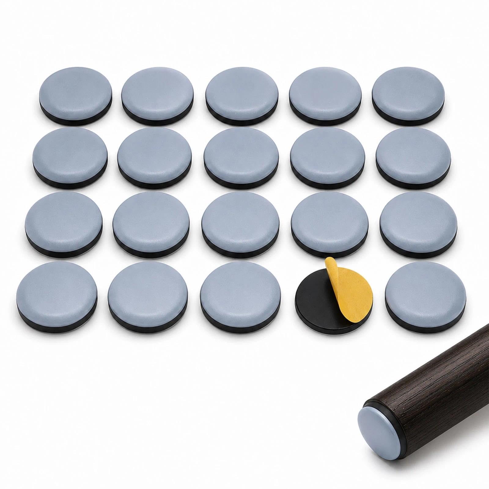 20 Pack 2.5cm Self-Adhesive Furniture Sliders, PTFE Chair Leg Glides for Carpet, Laminate & Vinyl Floors, Non-Scratch Floor Protectors